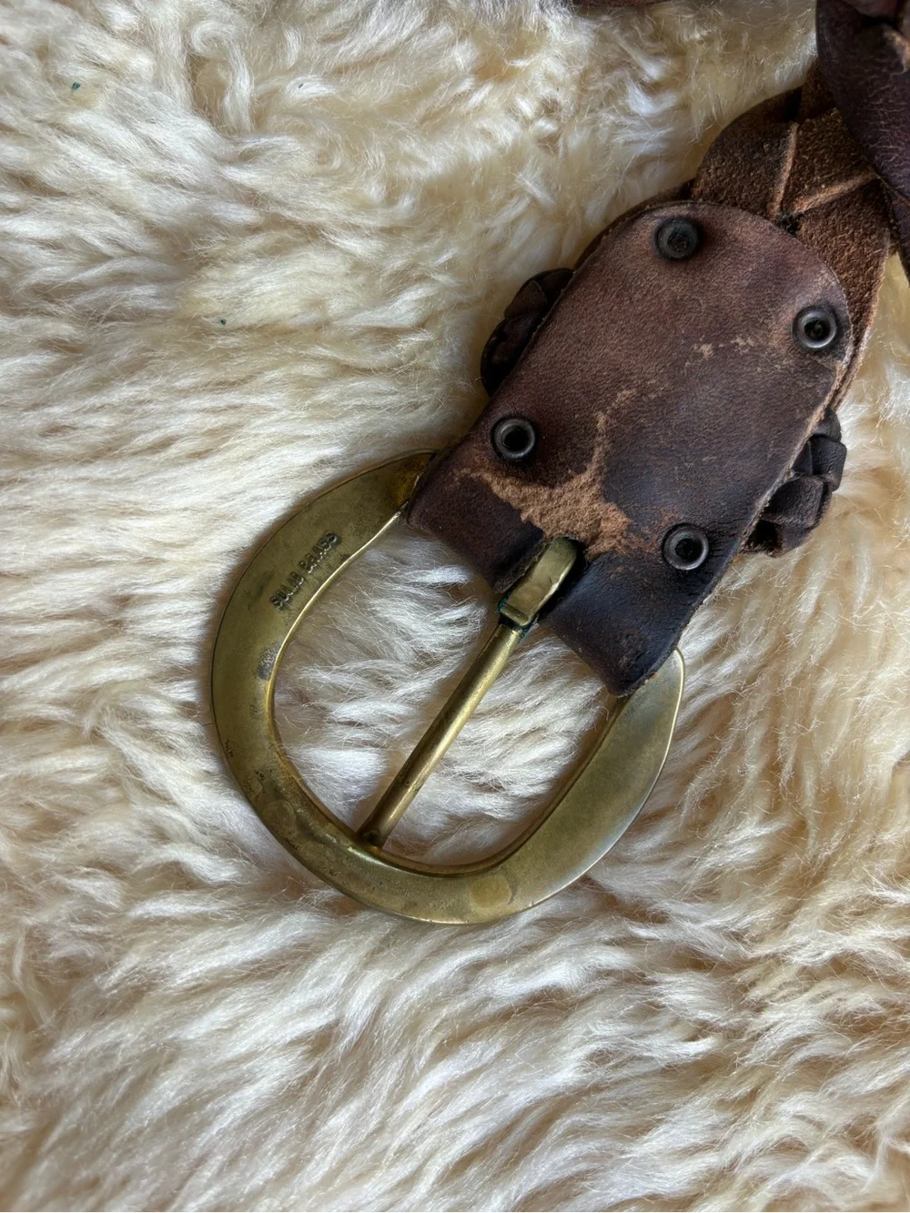 Vintage Braided Leather and Brass Belt